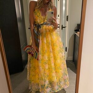 Yellow Floral spaghetti strap Maxi Dress